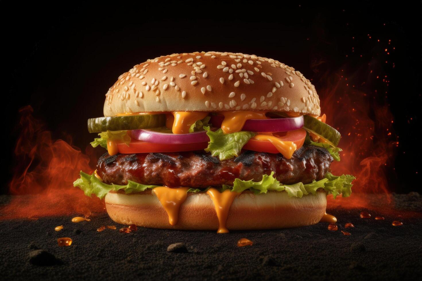 Hot beef burger. Illustration photo