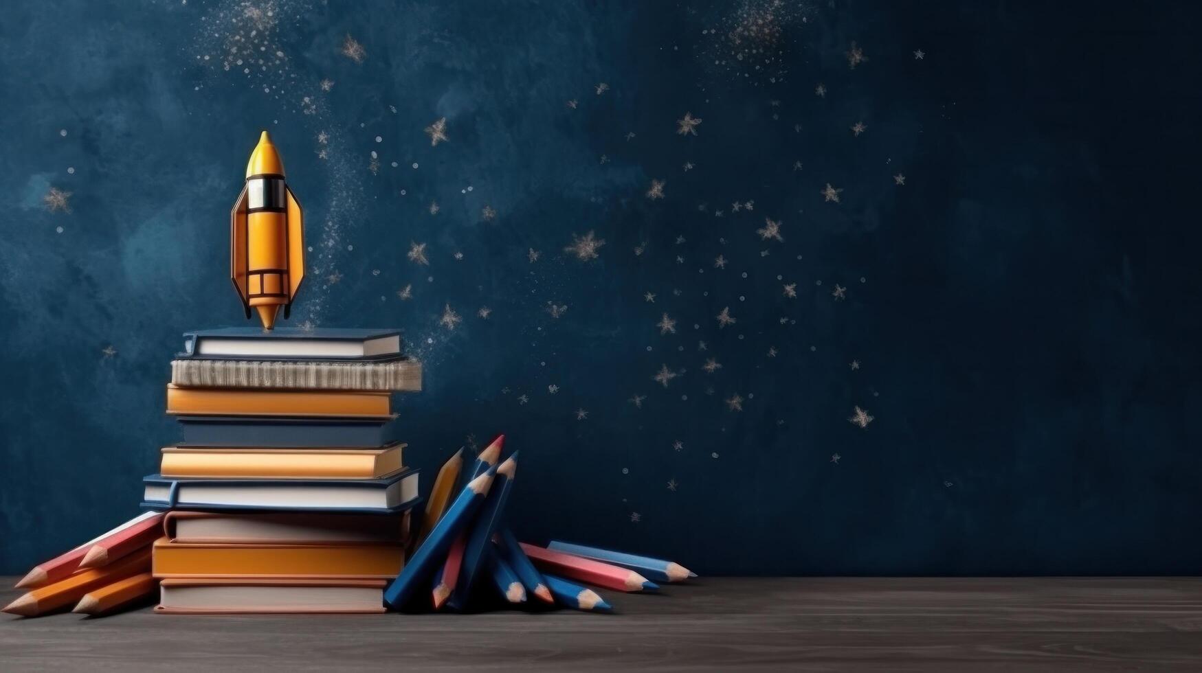 Books and rocket. Education concept. Illustration photo