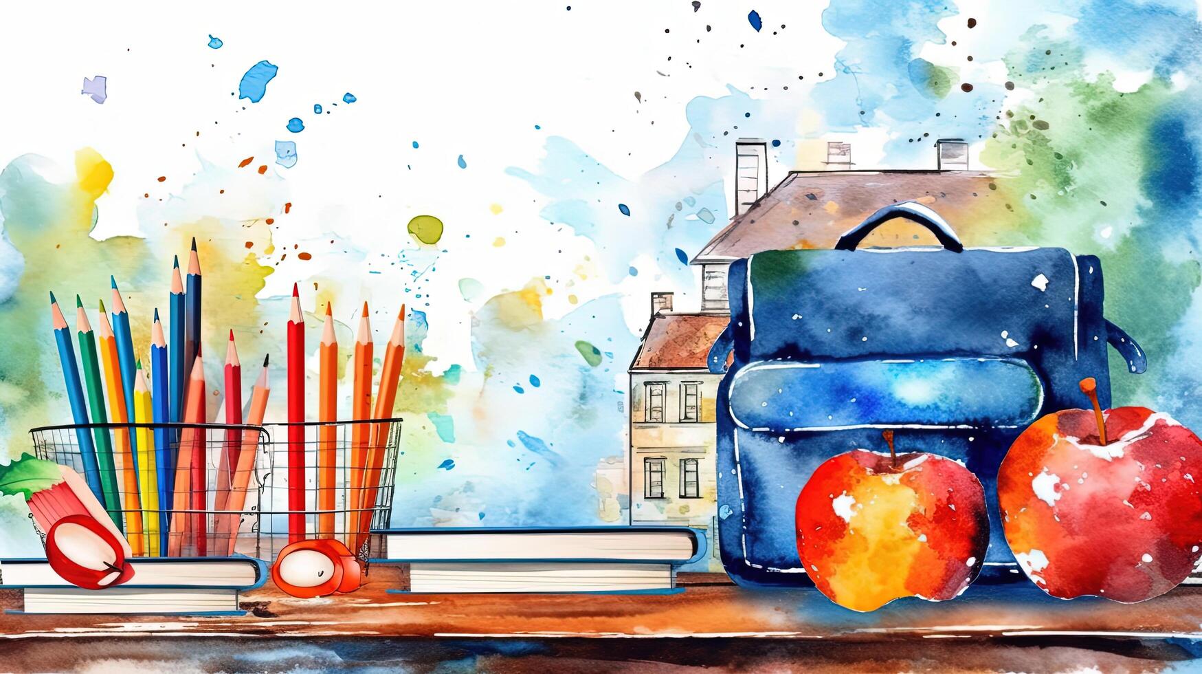 Back to school watercolor background. Illustration photo