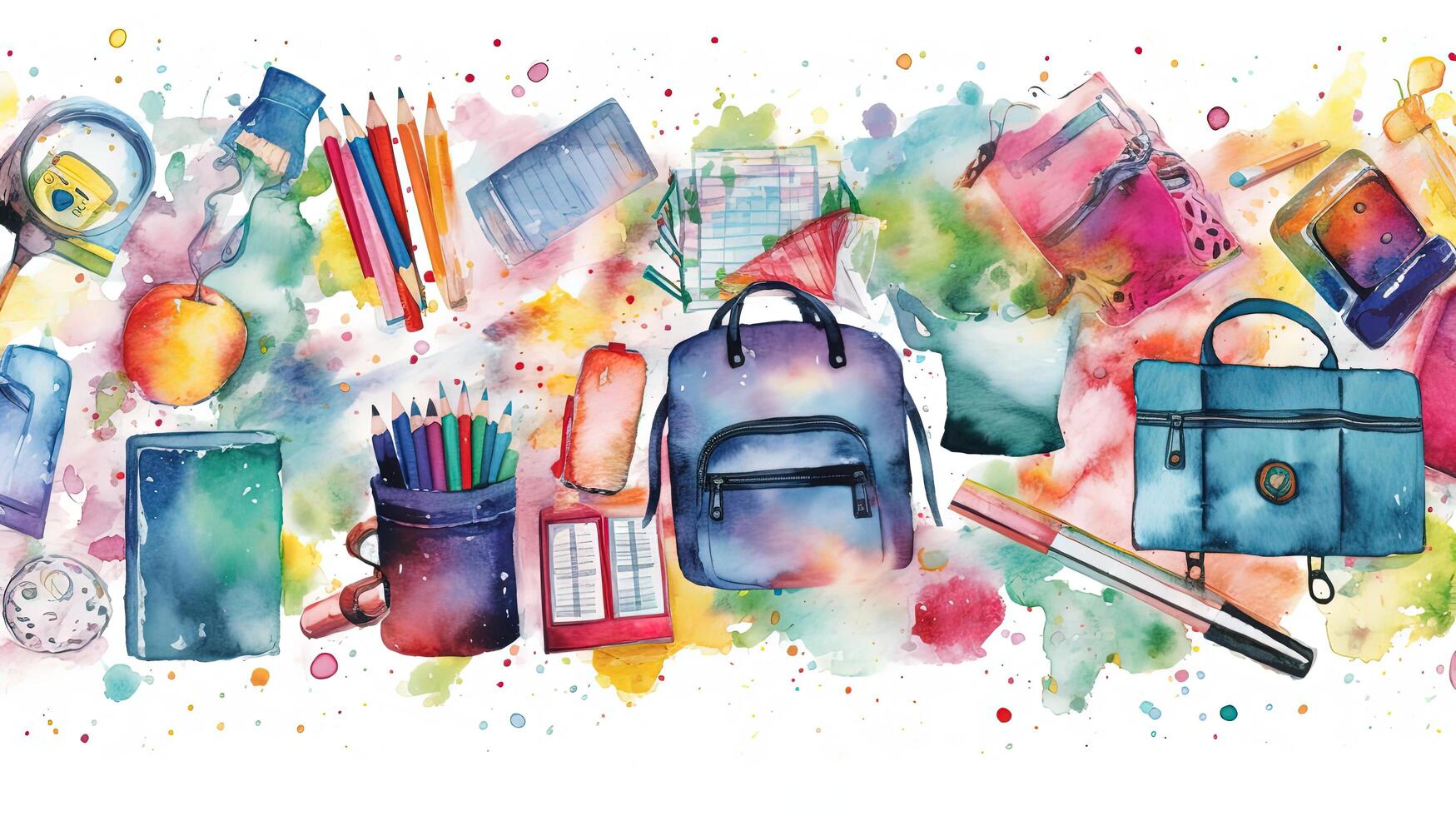 Back to school watercolor background. Illustration photo