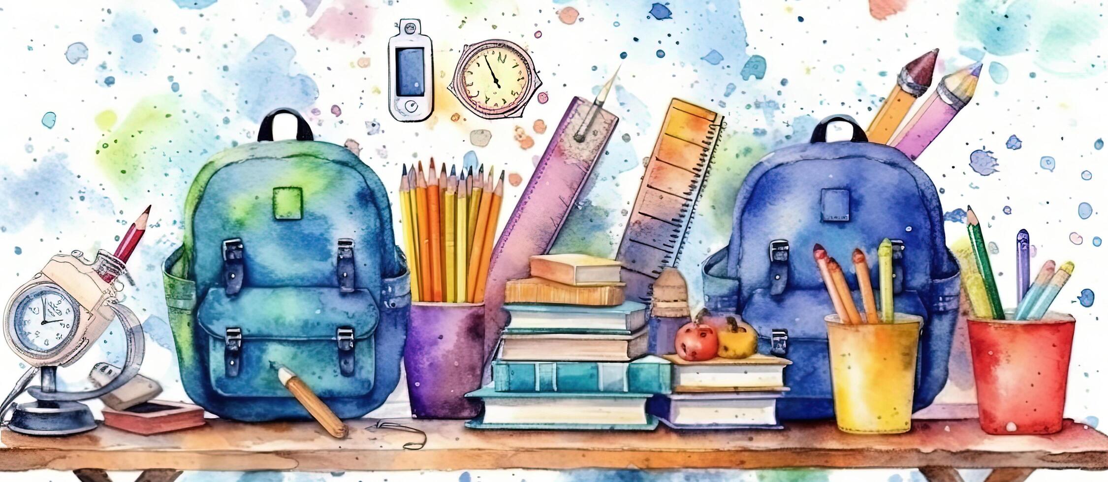 Back to school watercolor background. Illustration photo