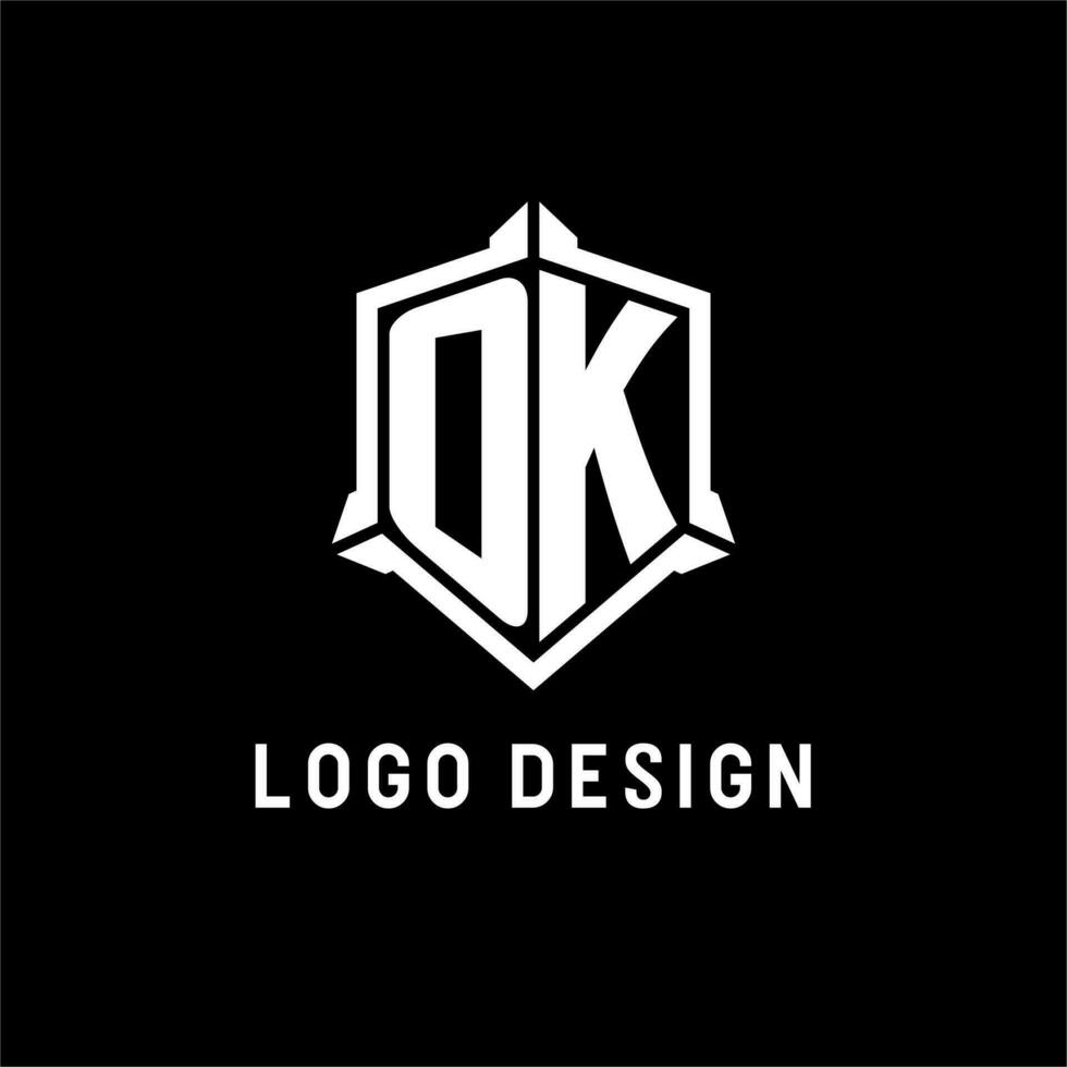 OK logo initial with shield shape design style vector