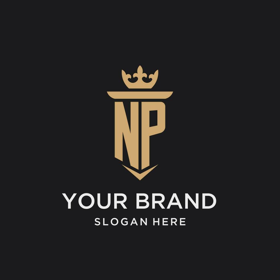 NP monogram with medieval style, luxury and elegant initial logo design vector