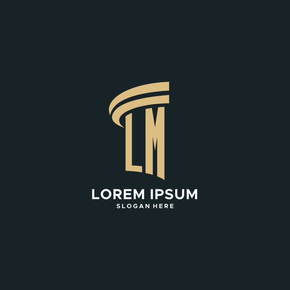 LM monogram with pillar icon design, luxury and modern legal logo design ideas vector