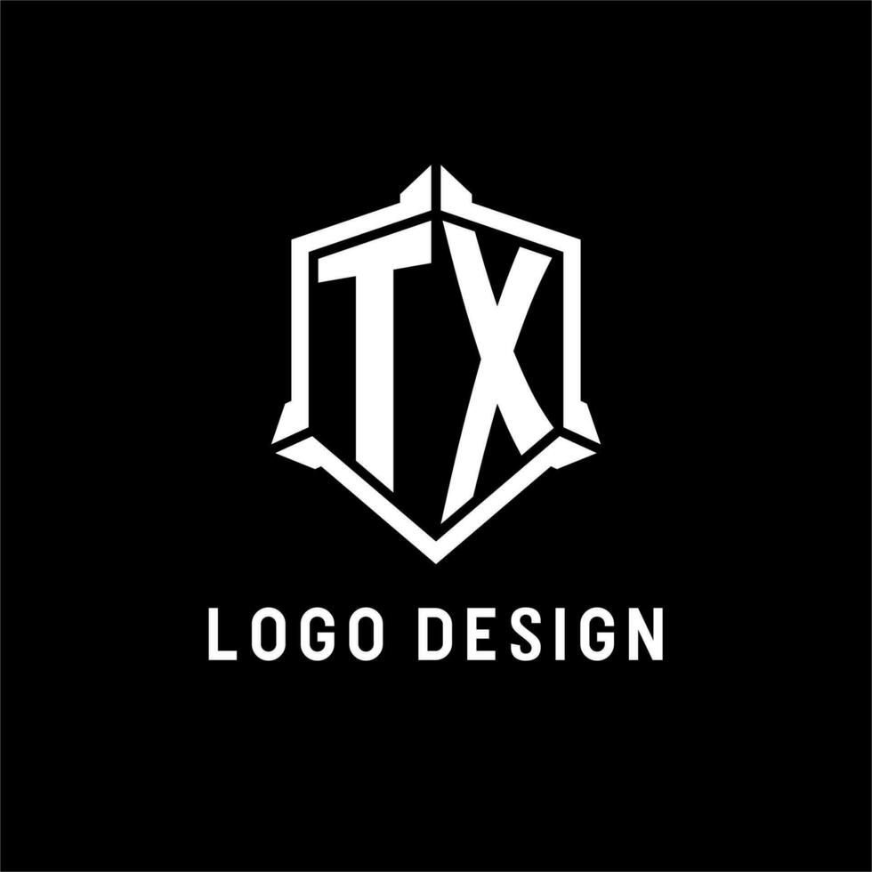 TX logo initial with shield shape design style vector