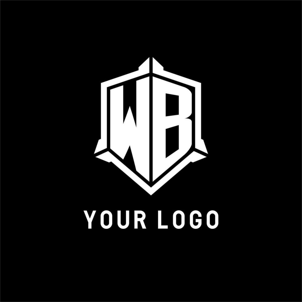 wb logo inicial con proteger forma diseño estilo vector