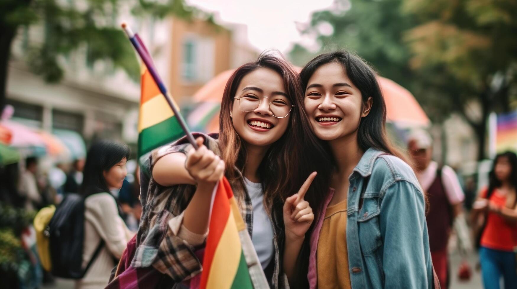 Girl with rainbow flag. Pride month concept. Illustration photo