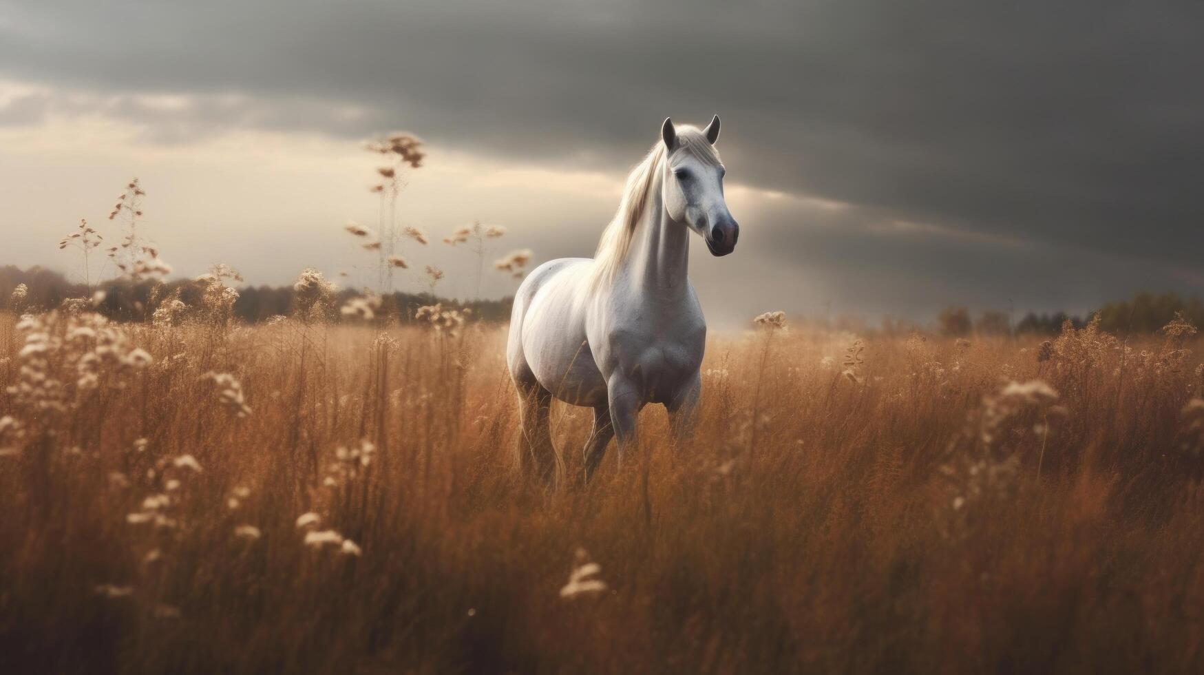 Horse on natural field background. Illustration photo