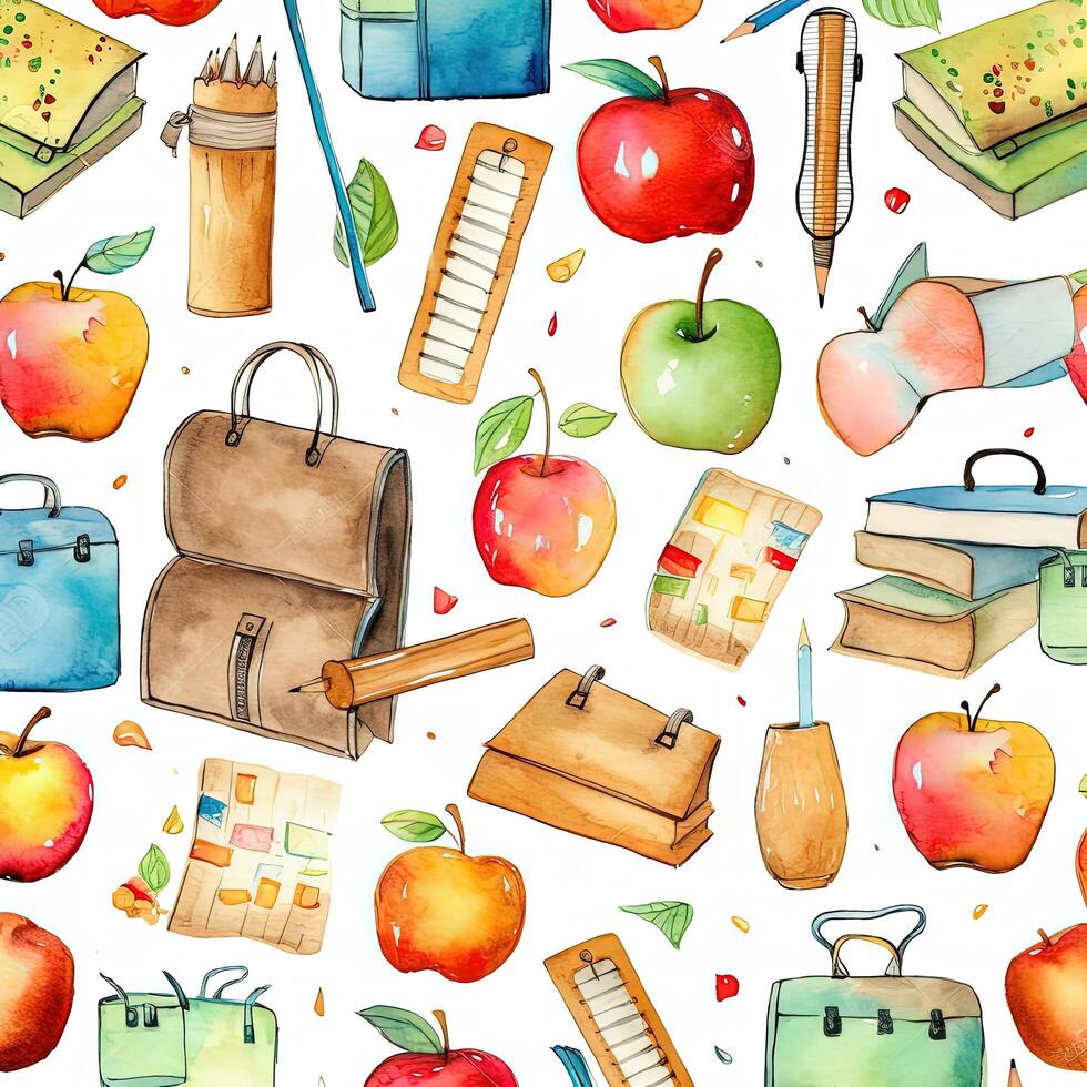 Back to school watercolor background. Illustration photo