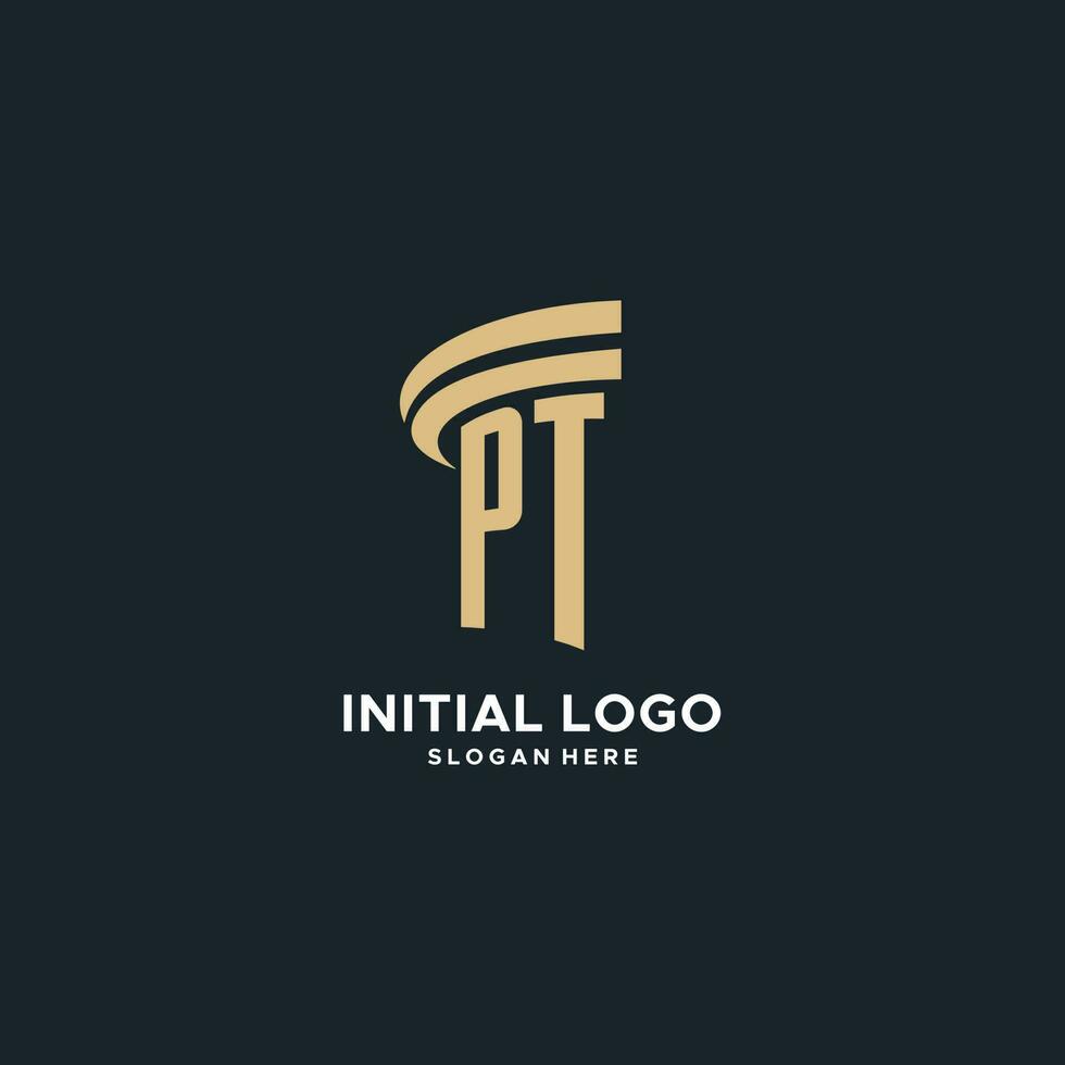 PT monogram with pillar icon design, luxury and modern legal logo design ideas vector