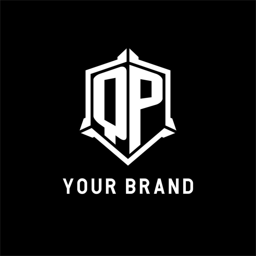 QP logo initial with shield shape design style vector