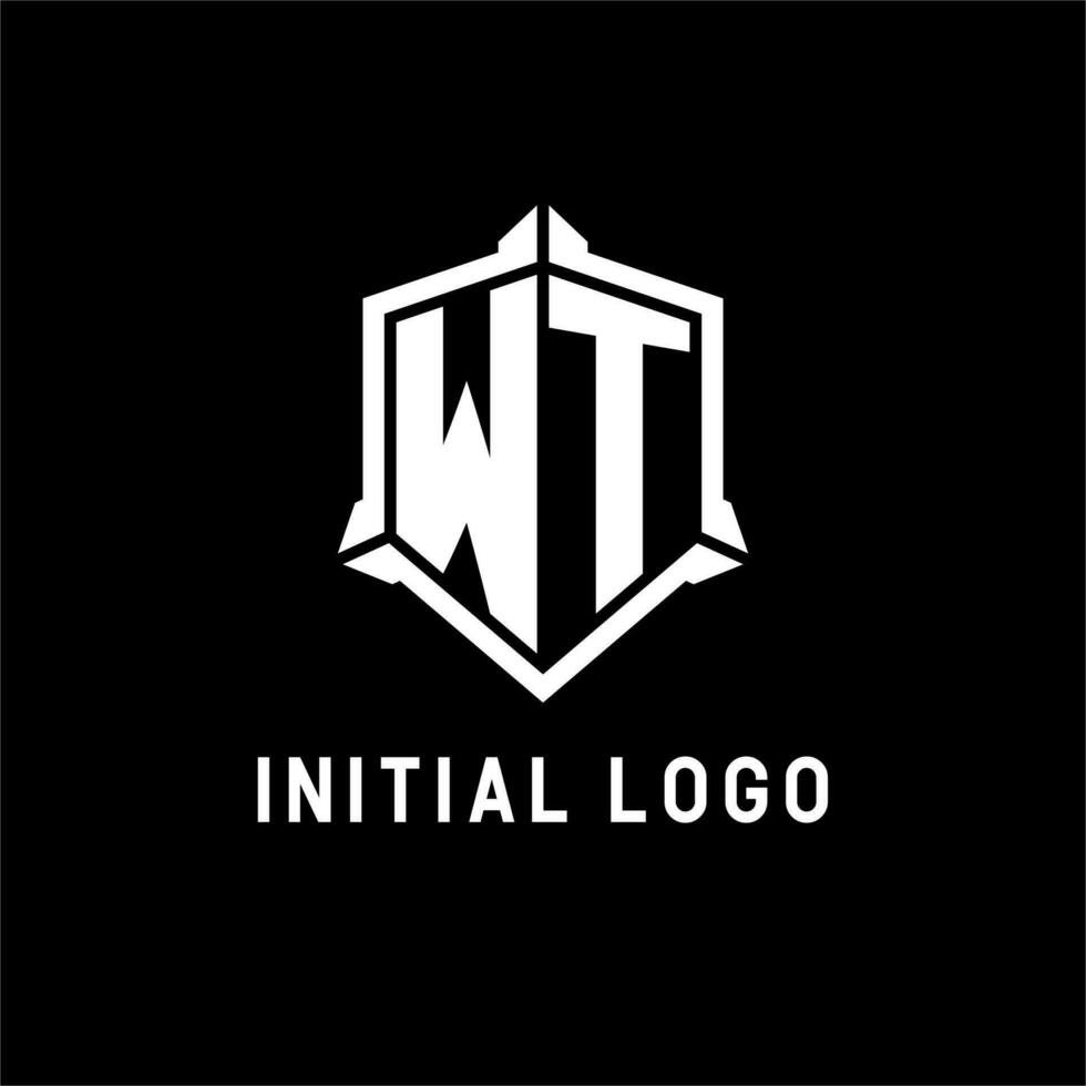 WT logo initial with shield shape design style vector