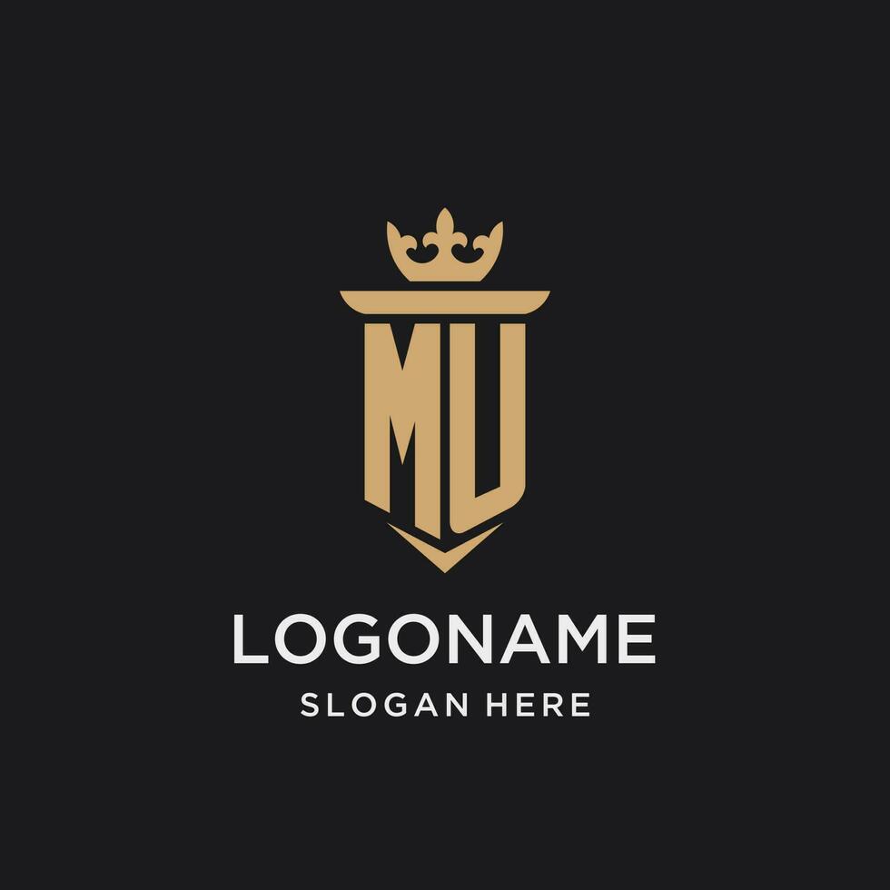 MU monogram with medieval style, luxury and elegant initial logo design vector