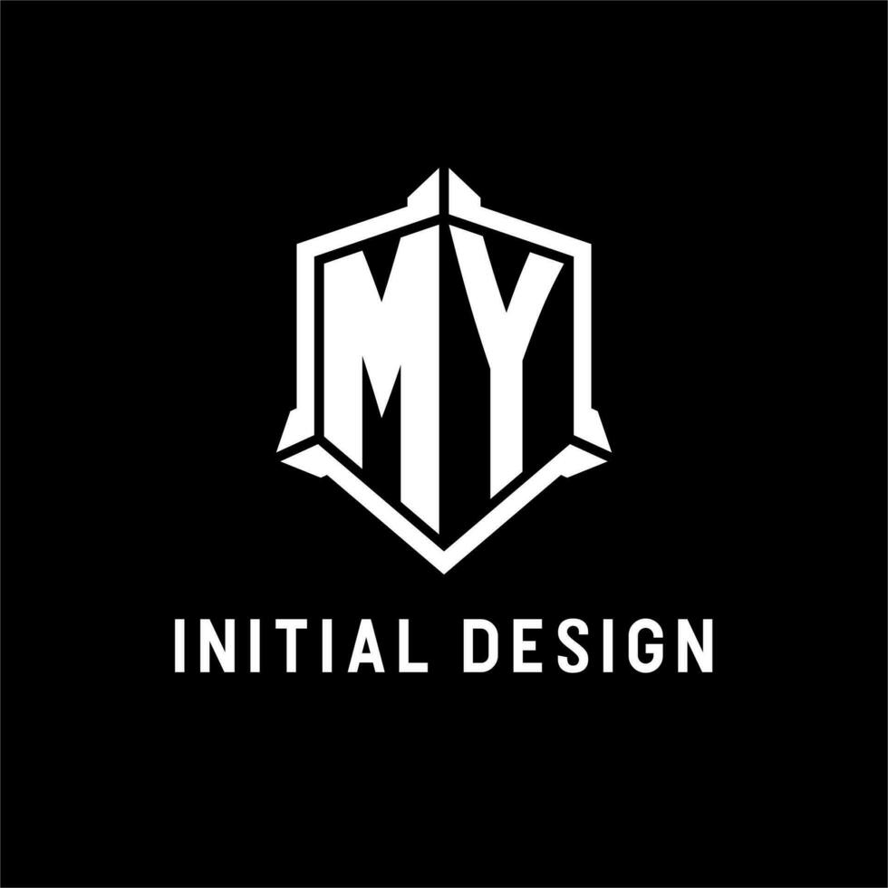 mi logo inicial con proteger forma diseño estilo vector