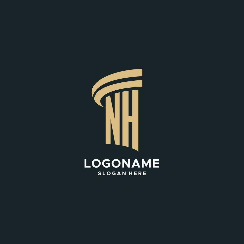 NH monogram with pillar icon design, luxury and modern legal logo design ideas vector