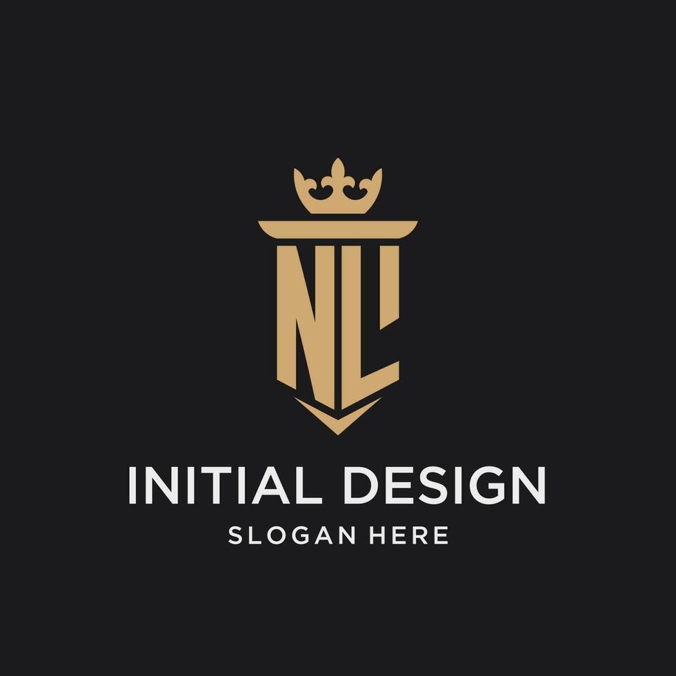 nl monograma con medieval estilo, lujo y elegante inicial logo diseño vector