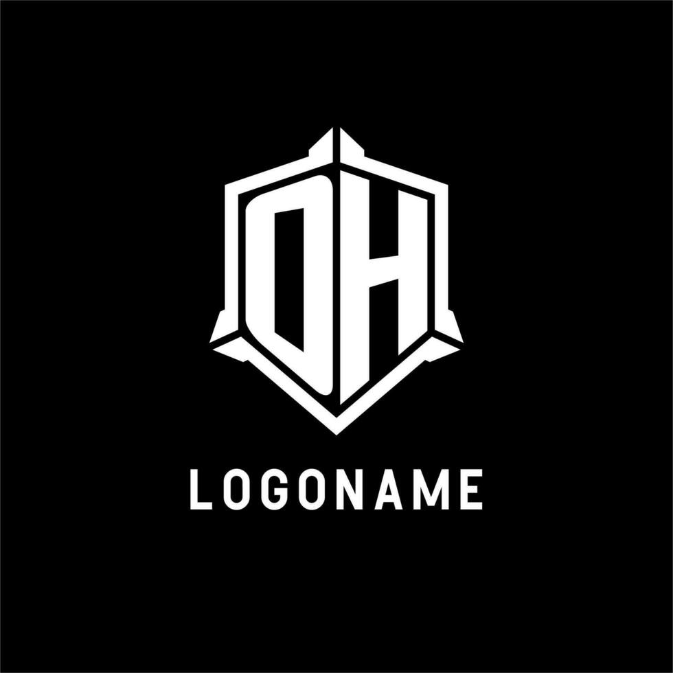 Oh logo inicial con proteger forma diseño estilo vector