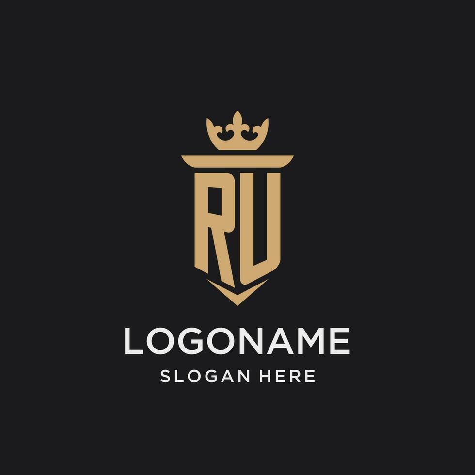 RU monogram with medieval style, luxury and elegant initial logo design vector