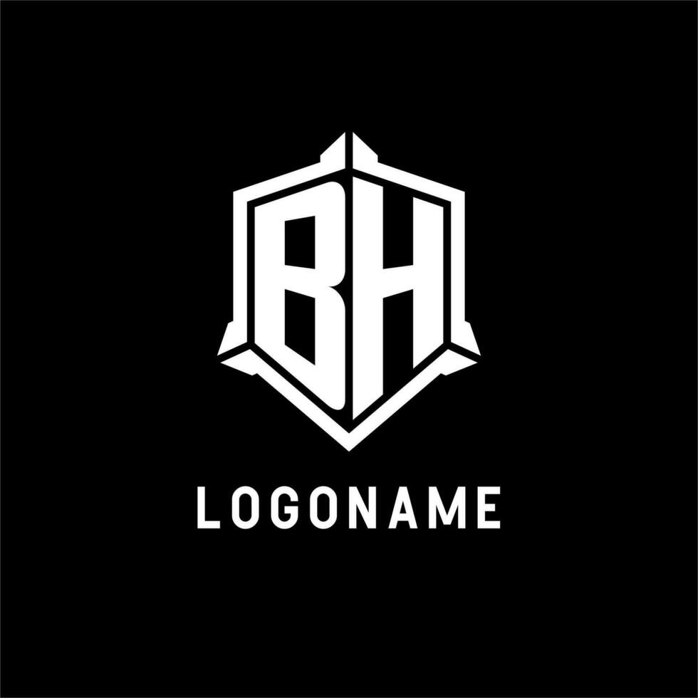 bh logo inicial con proteger forma diseño estilo vector