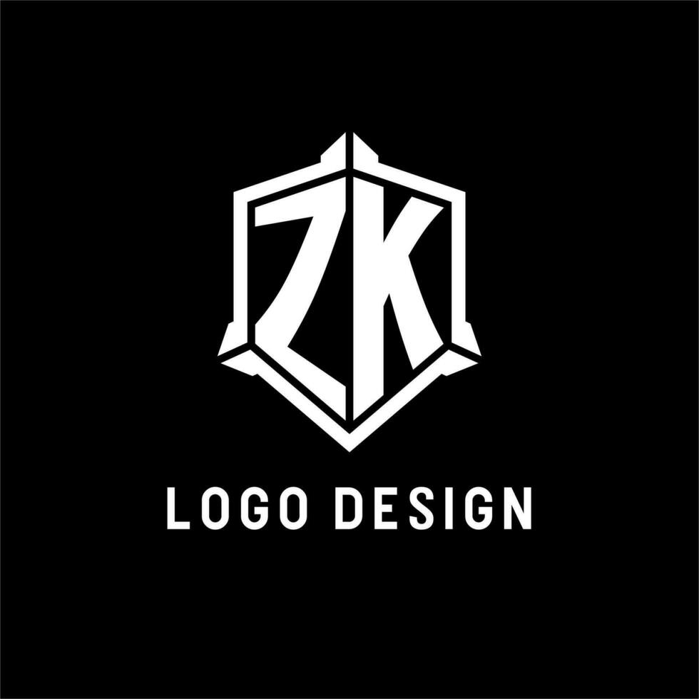 ZK logo initial with shield shape design style vector