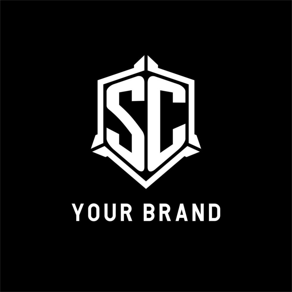 SC logo initial with shield shape design style vector