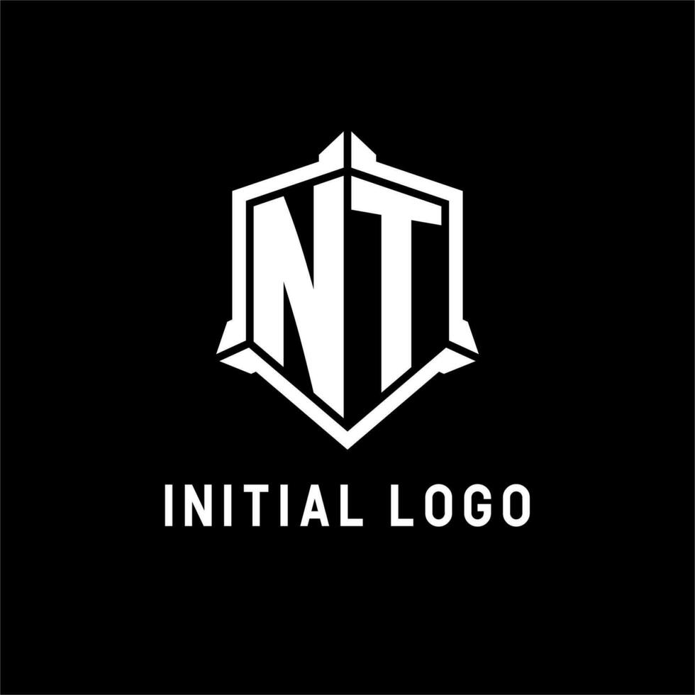 Nuevo Testamento logo inicial con proteger forma diseño estilo vector