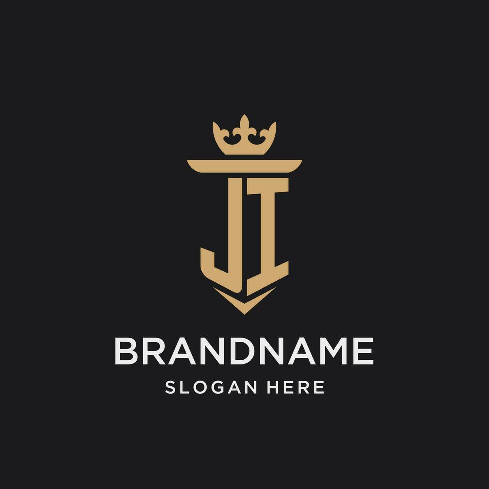 JI monogram with medieval style, luxury and elegant initial logo design vector