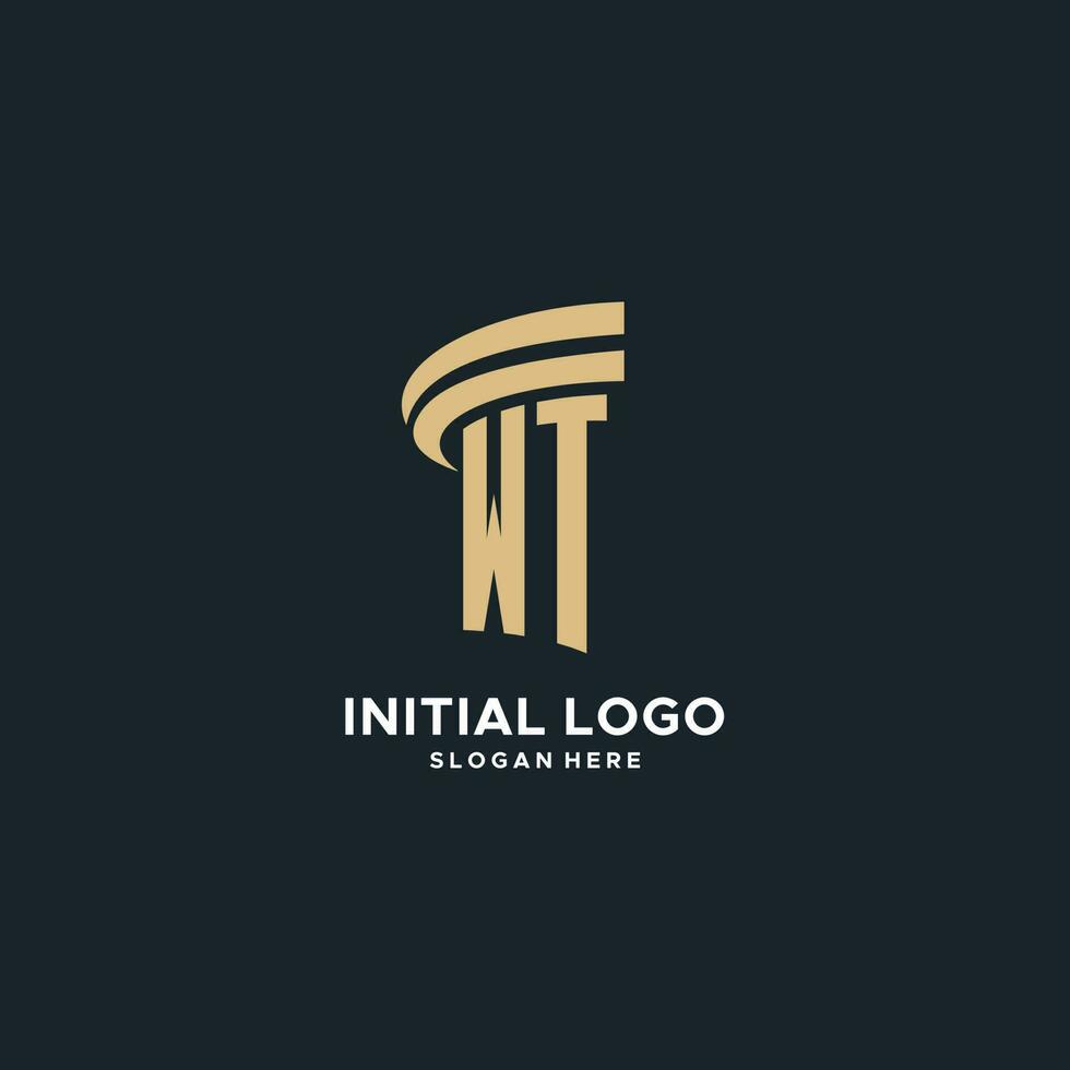 WT monogram with pillar icon design, luxury and modern legal logo design ideas vector