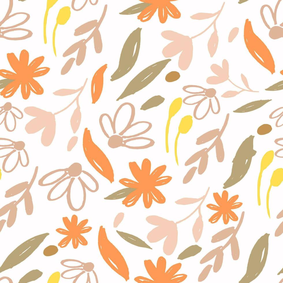 Orange Pastel Autumn Flower Seamless Pattern vector