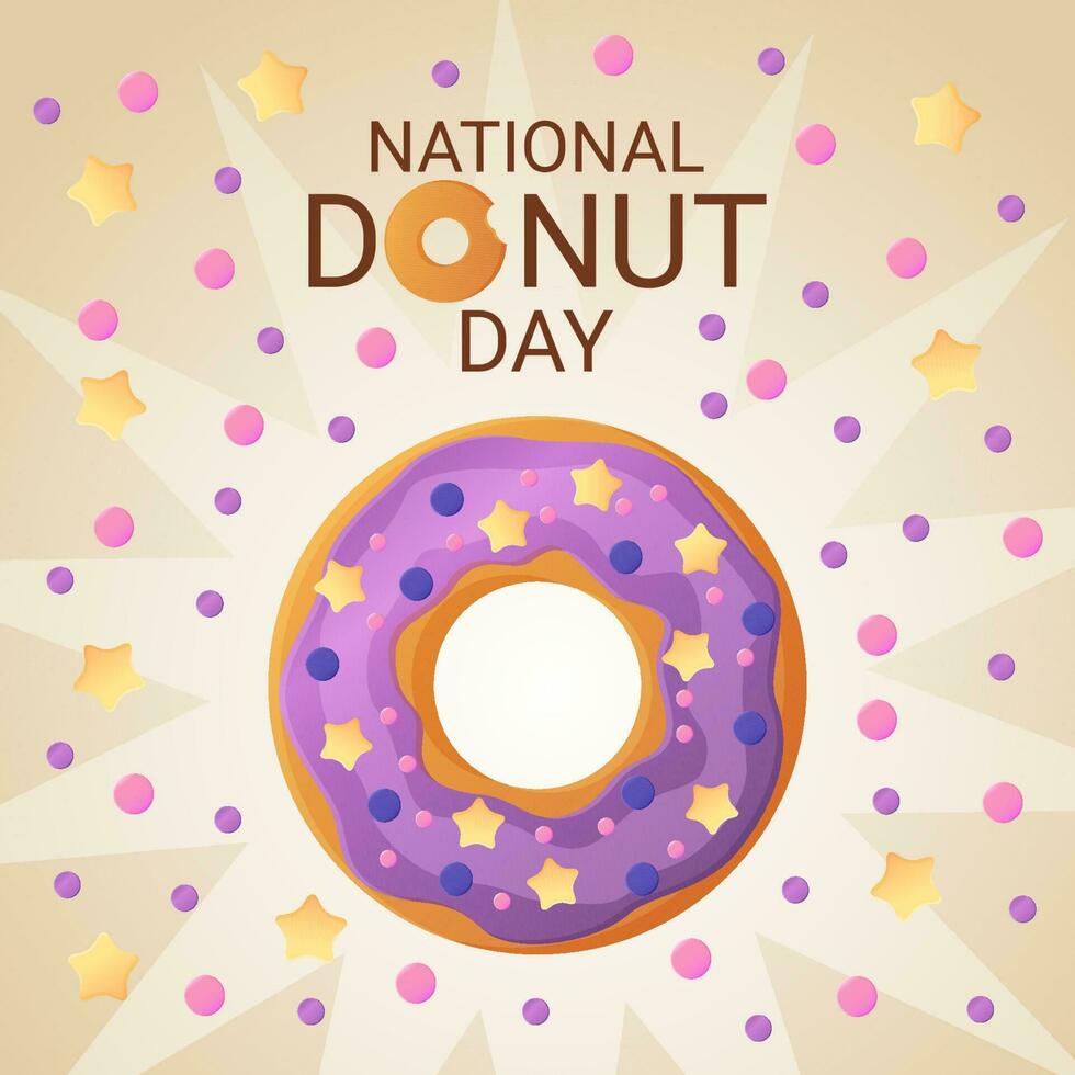 National Donut Day banner. 2 june. Can be used for posters or social media post cover. Stock vector illustration in flat cartoon style.