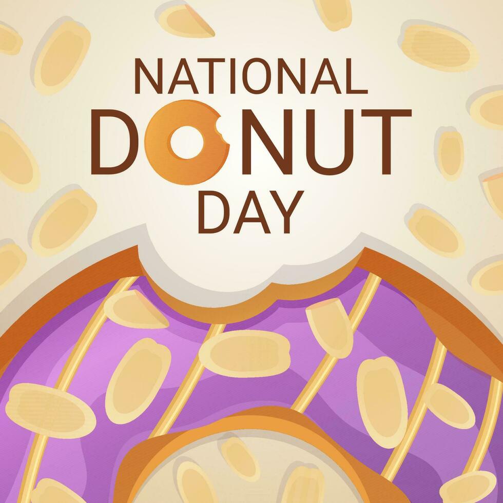 National Donut Day banner. 2 june. Can be used for posters or social media post cover. Stock vector illustration in flat cartoon style.