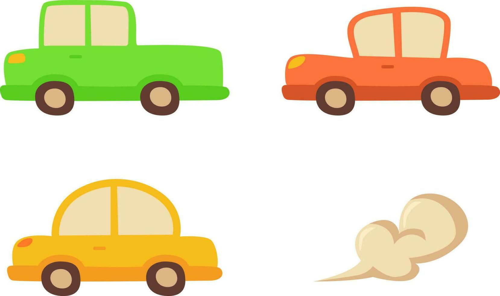 linda niños juguetes coche conjunto aislado en blanco en plano dibujos animados estilo vector