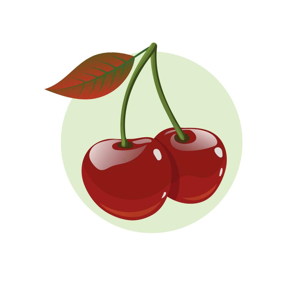 Cereza con hoja ilustración vector