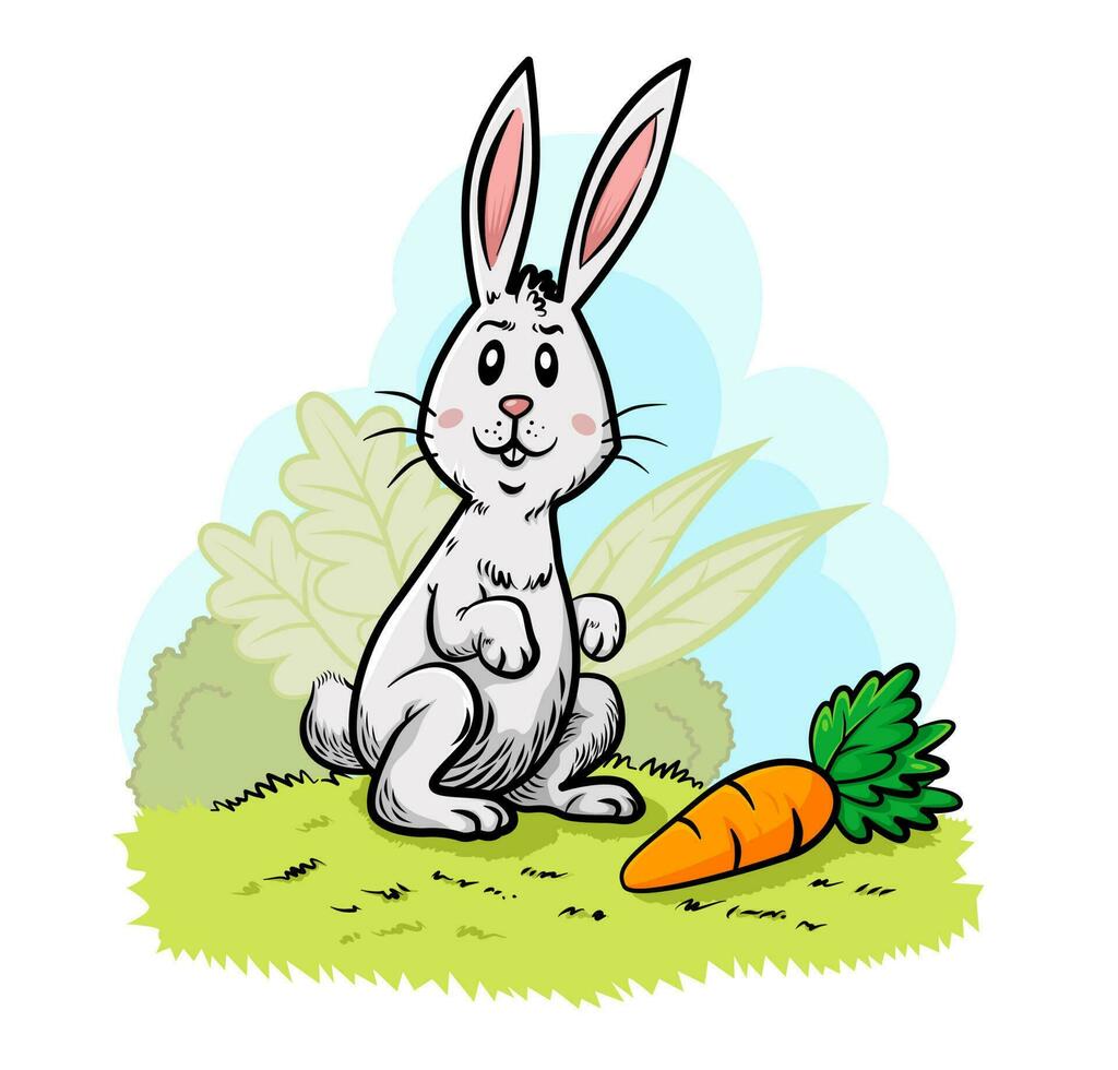 White Rabbit Cartoon Character with Carrot vector