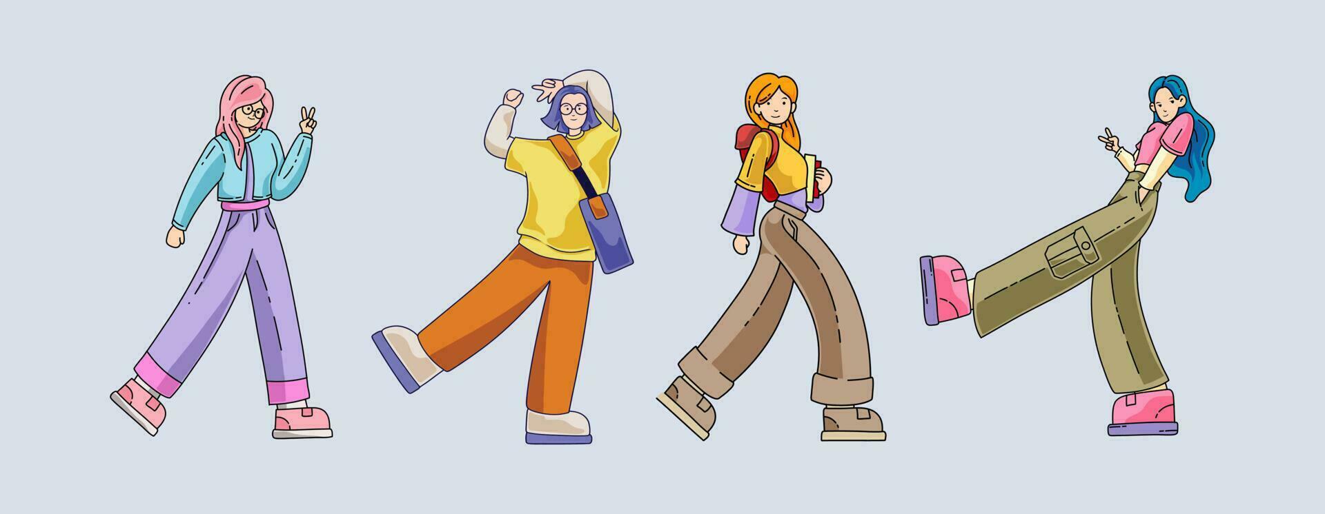 vector conjunto ilustración elegante joven niña