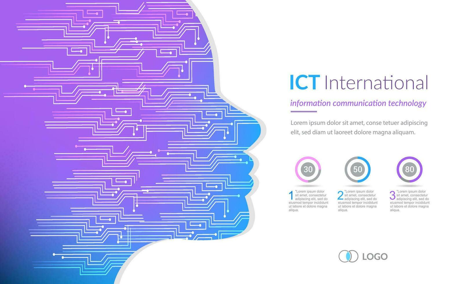 abstract digital face with circuit network concept infographics, 23 April International Girls in ICT Day. information communication technology, infographic Science. vector