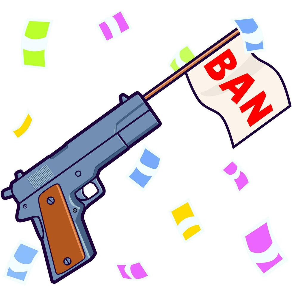 Gun with Flag and Confetti Emote Illustration vector