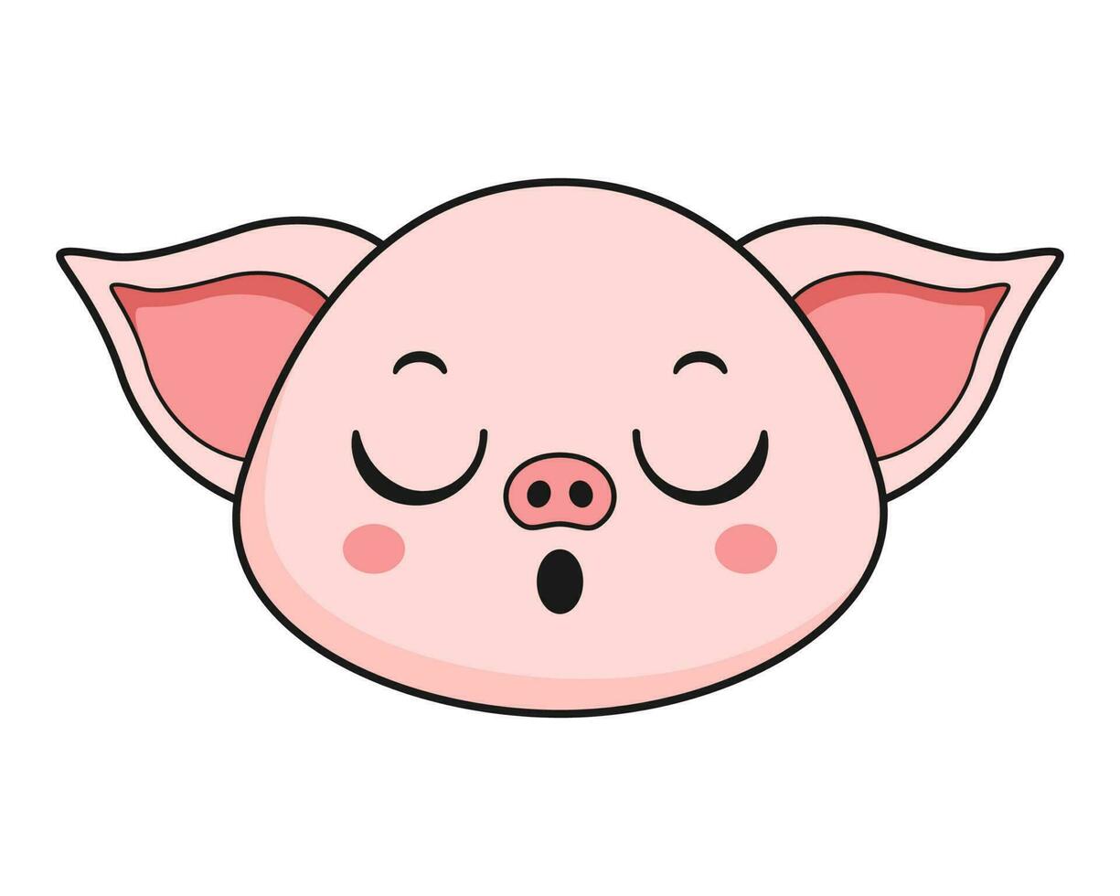 Pig Relieve Face Head Kawaii Sticker vector