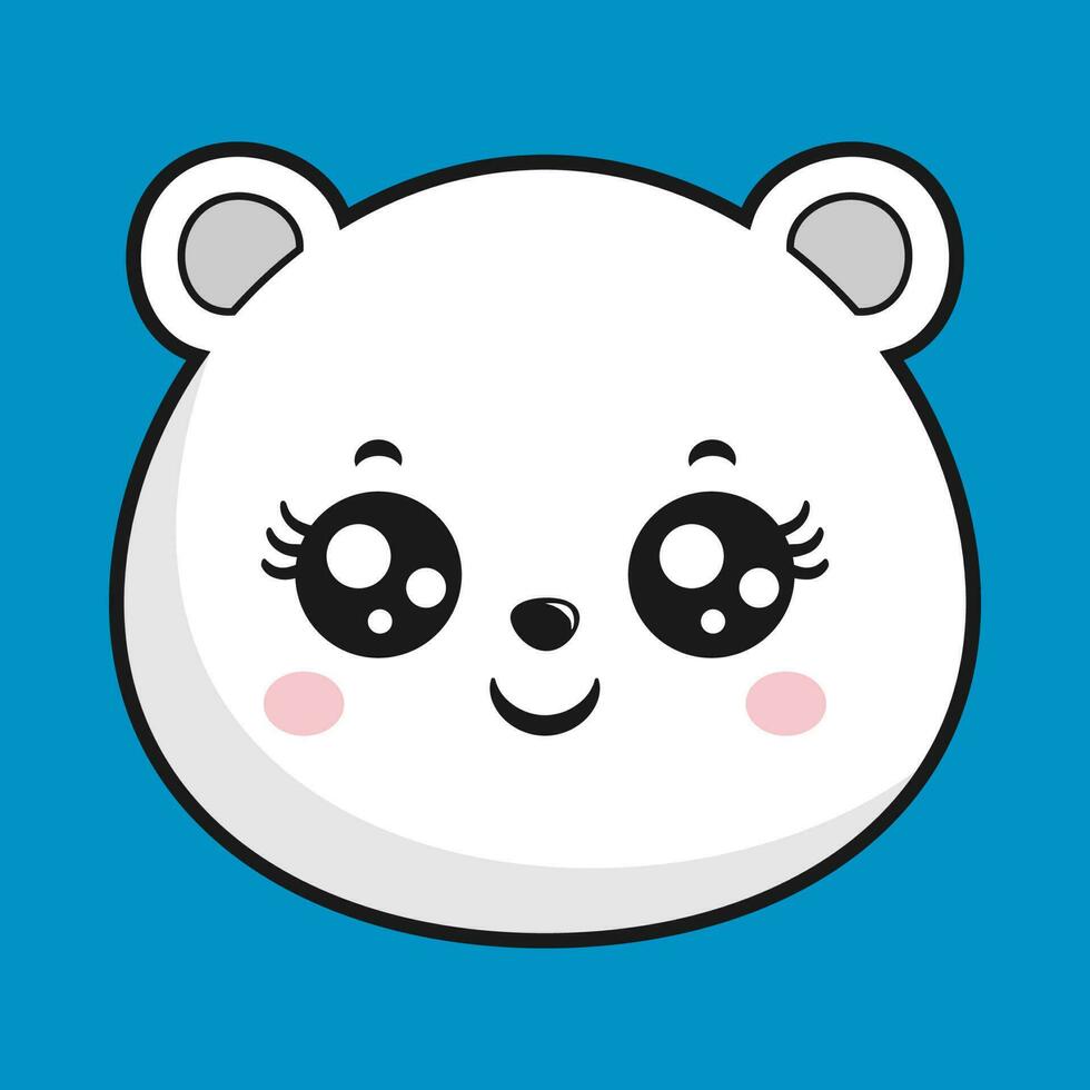 Polar Bear Girlish Smile Face Head Kawaii Sticker Isolated vector