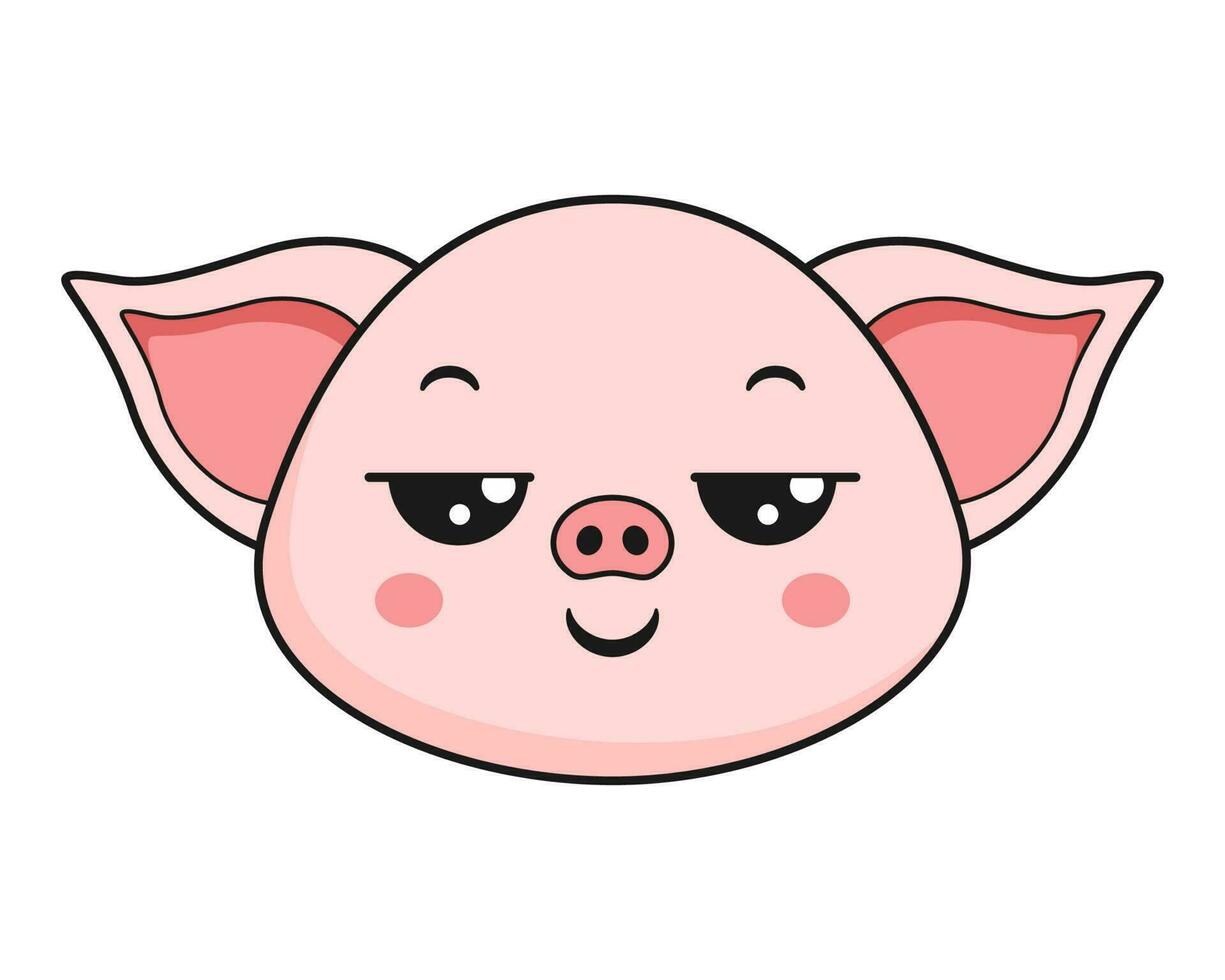 Pig Pensive Face Head Kawaii Sticker vector