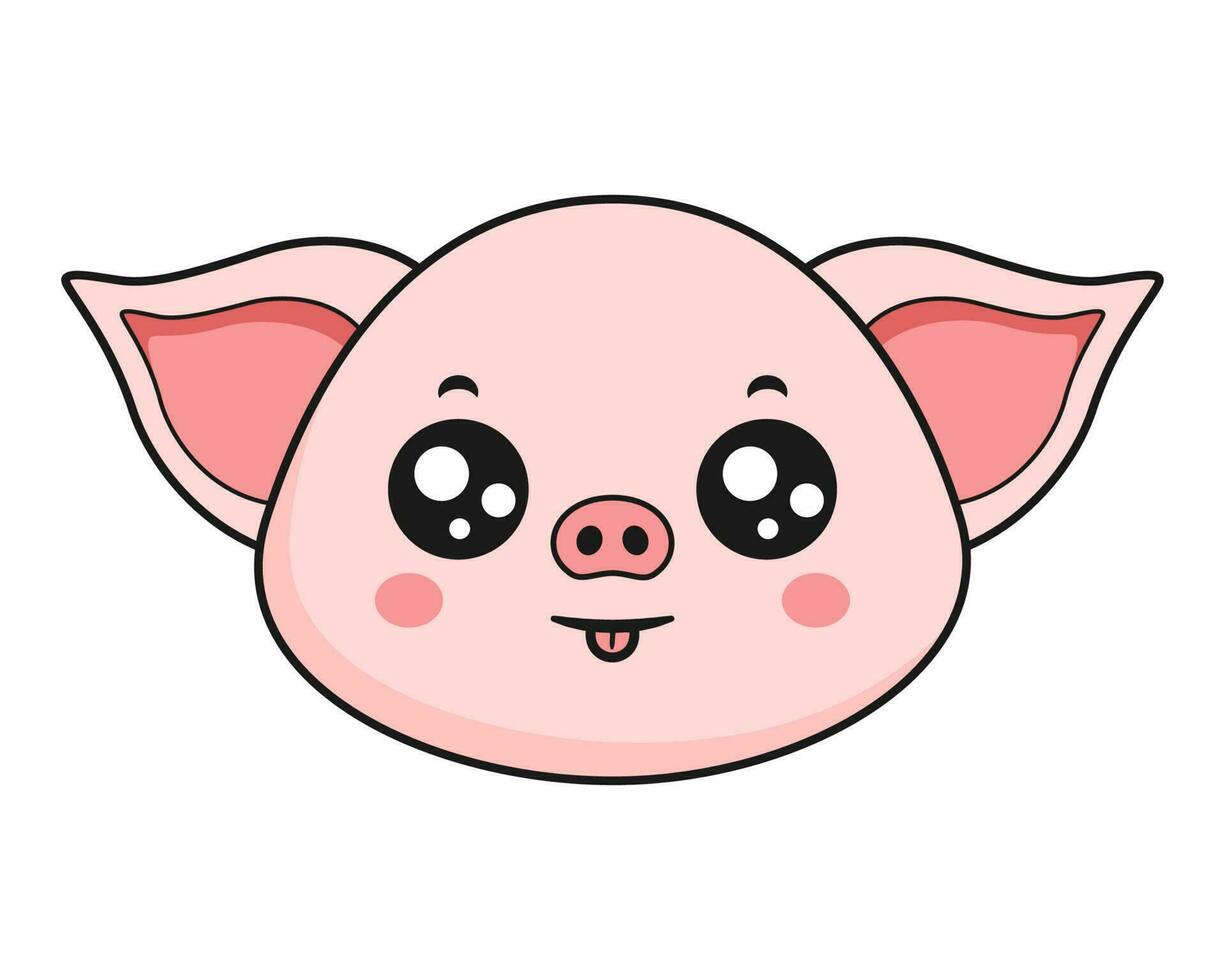 Pig Tongue Out Face Head Kawaii Sticker vector