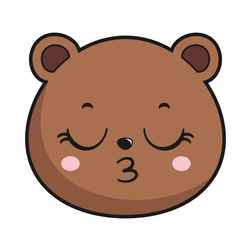 oso Beso cara cabeza kawaii pegatina aislado vector