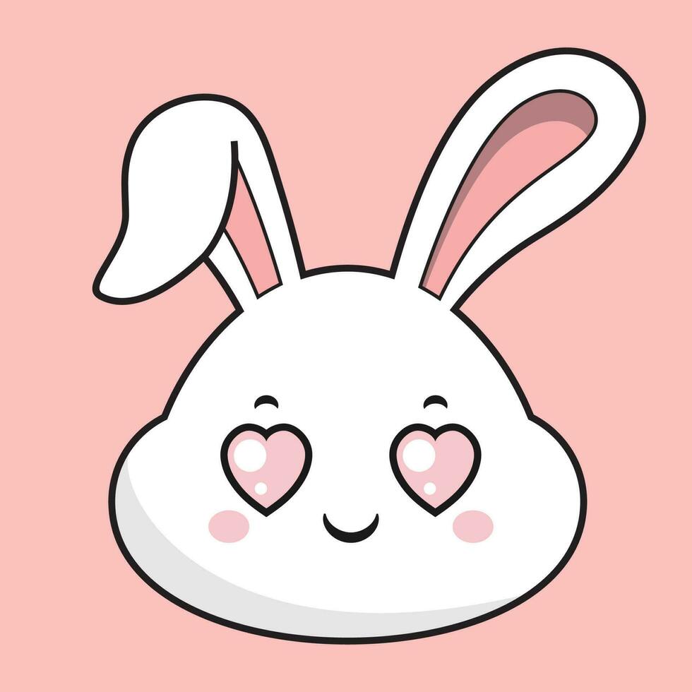 Rabbit Heart Eyes Face Bunny Head Kawaii Sticker vector