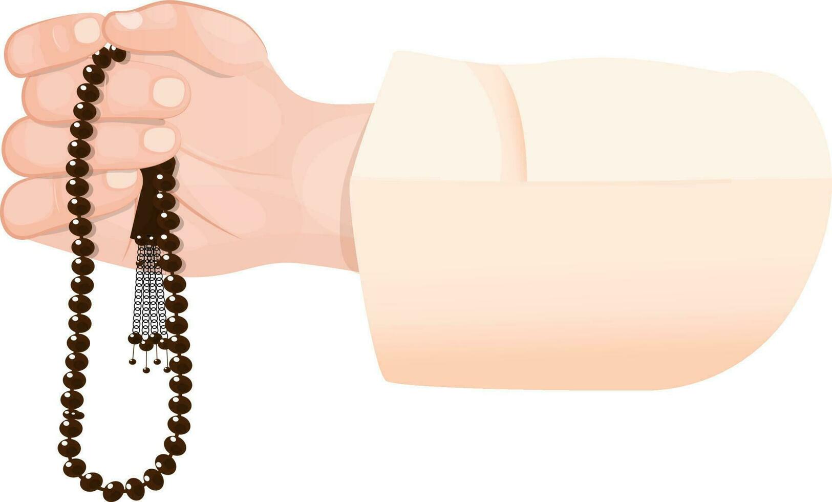 Praying human hands and holding Rosary Beads Tasbih on white background. vector