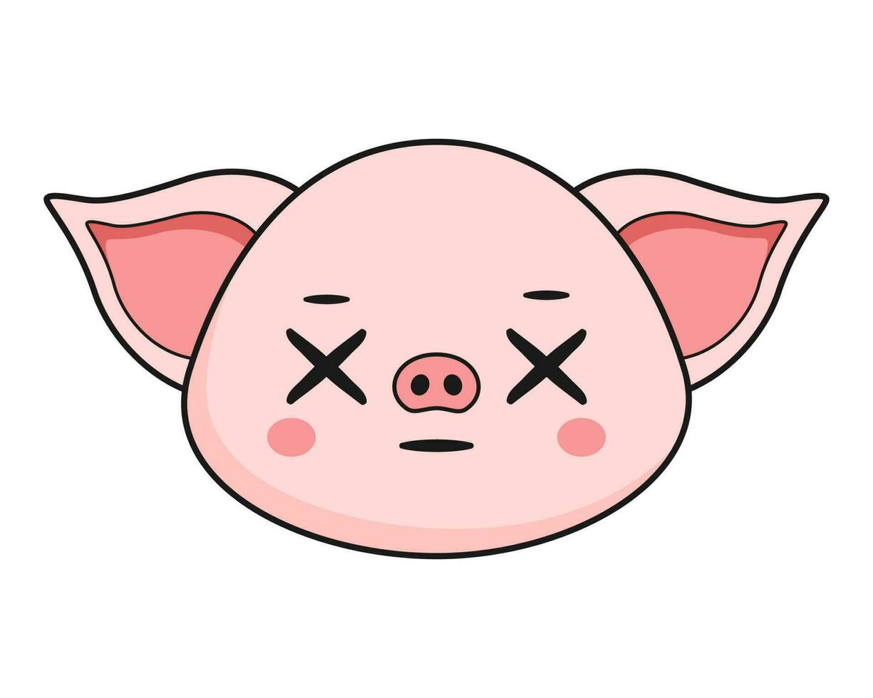 Pig Dizzy X Eye Face Head Kawaii Sticker vector