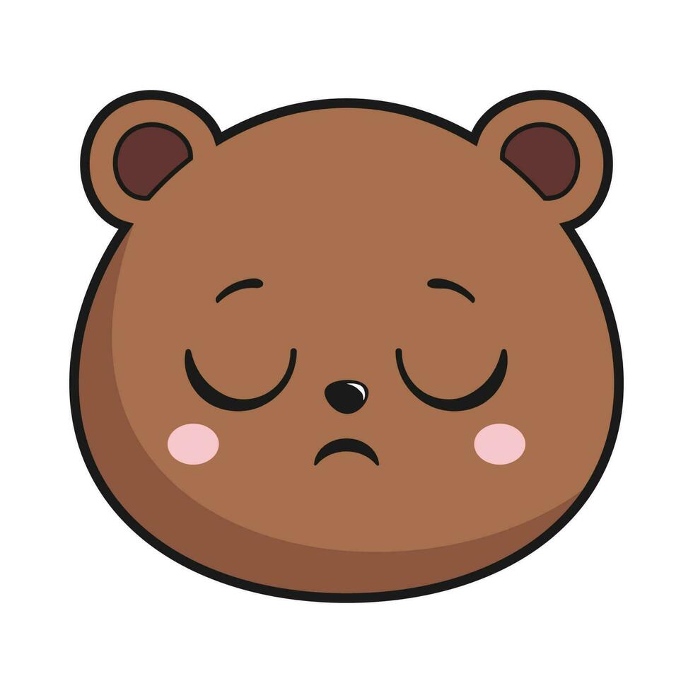 Bear Smirking Face Head Kawaii Sticker Isolated vector