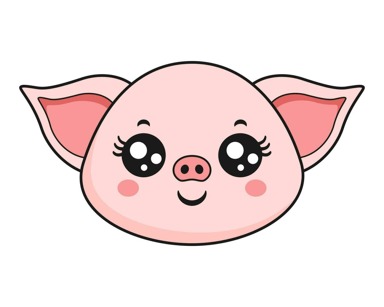 Pig Smile Face Head Kawaii Sticker vector