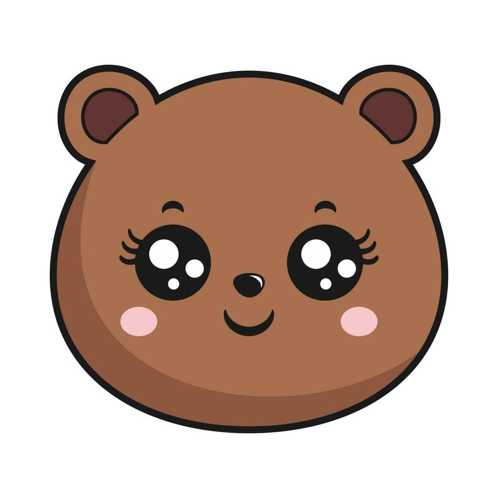 oso radiante cara cabeza kawaii pegatina aislado vector