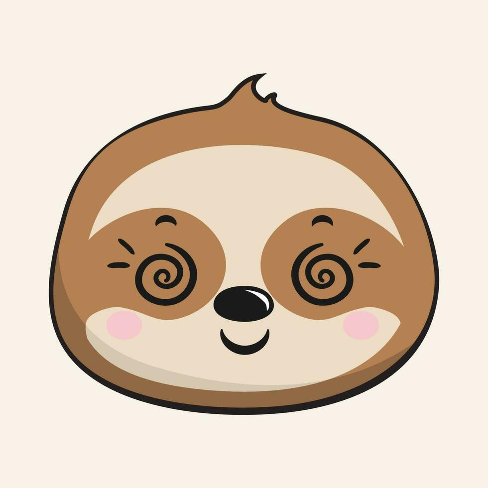 Sloth Woozy Face Head Kawaii Sticker Isolated vector