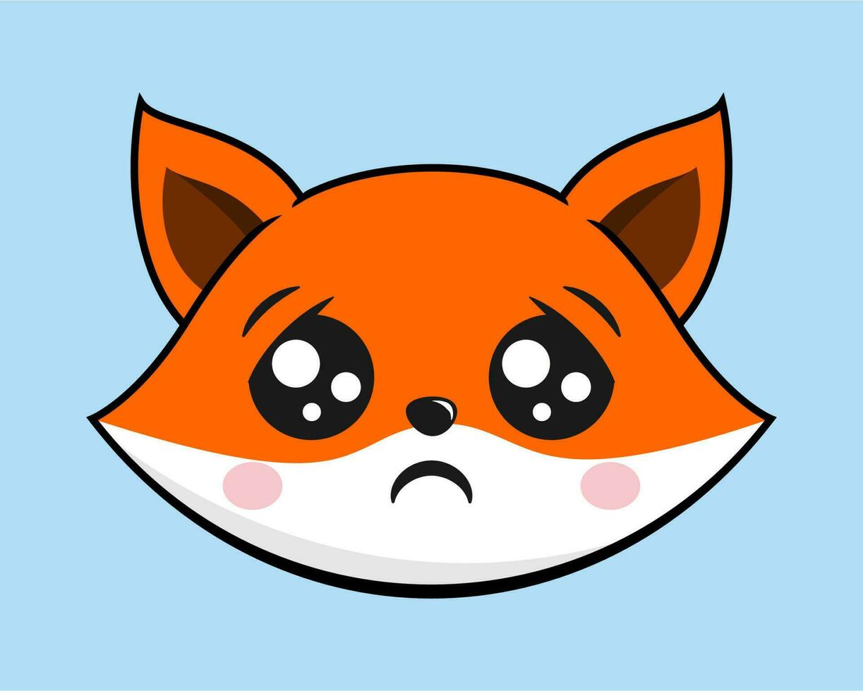 Fox Worried Face Head Kawaii Sticker vector